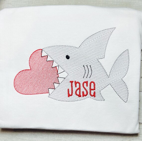 Unisex, Embroidered Name, Valentine’s Day, Heart, Shark and Heart Shirt, Long Sleeve, Short Sleeve, Toddler, Boys or Girl Shirt, Shark Lover