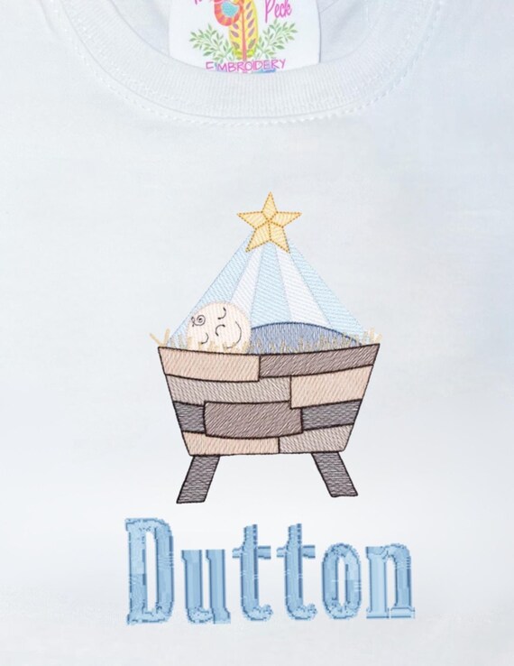 Personalized Embroidered Christmas Nativity Scene Ornament/Layette/Shirt, Kids Nativity Shirt, O Holy Night Manger Shirt, Newborn Christmas