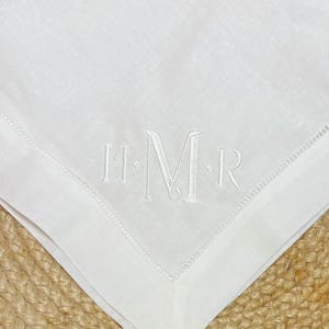 Modern Diamond Embroidered Dinner Napkins, Classic Hemstitch Dinner Linen Napkins, 20 x 20, Wedding Decor, Modern Monogrammed Table Linens