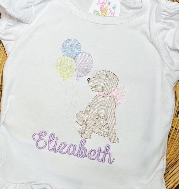 Embroidered Birthday Pup Shirt, Personalized Birthday Kids Shirt, Balloons and Bows Birthday Outfit, Dog Party Shirt