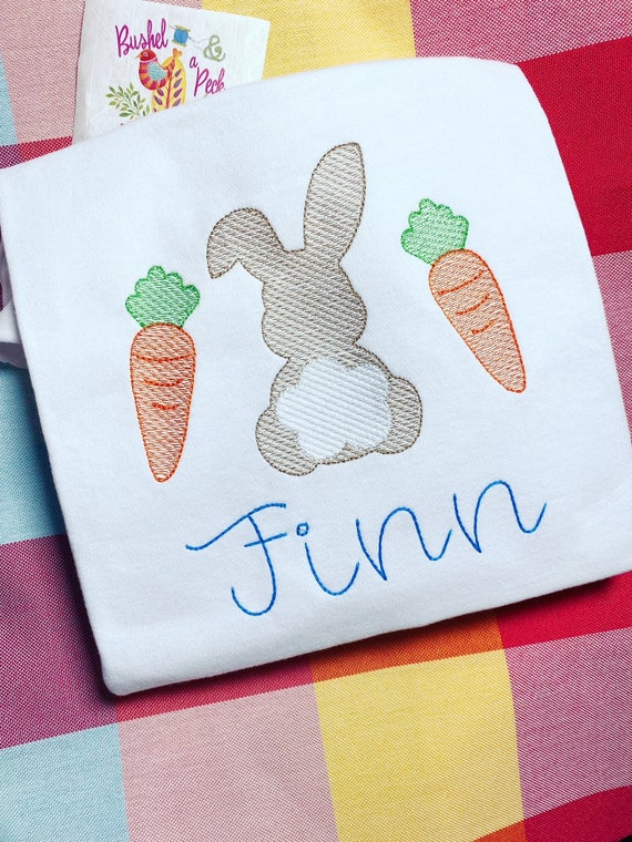 Embroidered Name, Bunny with Carrots, Peter Cottontail, Rabbit Shirt, Long Sleeve, Short Sleeve, Sizes 6 Months to 12 Y, Unisex Easter Shirt