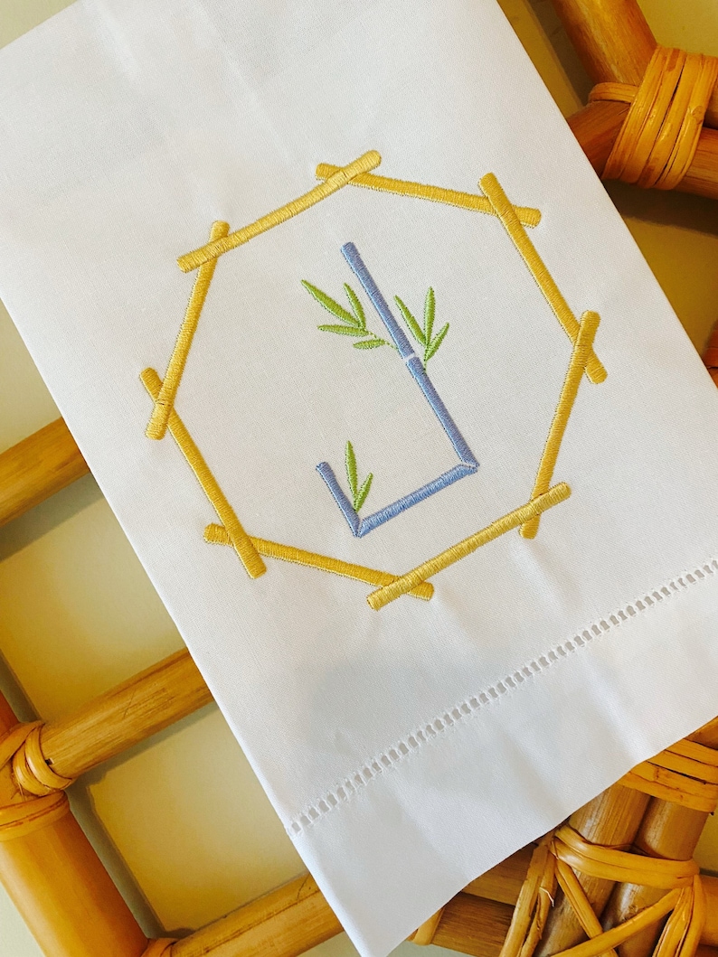 BushelanAPeckEmb Bamboo Linen Guest Towel - Thumbnail 3