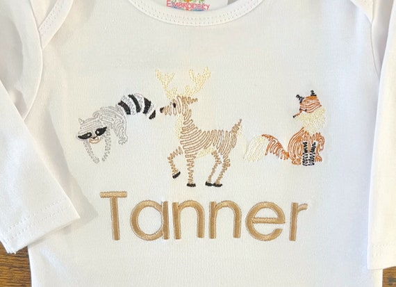Embroidered Unisex Woodland Animals Baby Going Home Outfit, Wild Animal Layette and Hat Baby Gift Set, Wild Animals Toddler Shirt