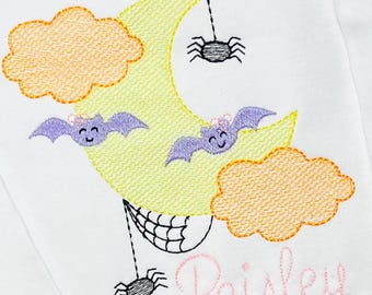 Camisa de Halloween para niñas con diseño de murciélago y araña bordada, personalizada para niñas pequeñas, regalo para niños