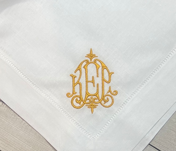 Personalized Dinner Napkins, Embroidered Monogrammed Dinner Party Napkins, Wedding Party Table Decor, Classic Hemstitch Napkin