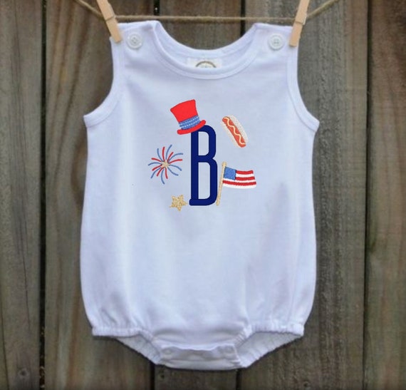 Embroidered July 4th Unisex Bubble Sunsuit, Fireworks Monogrammed Bubble/Shirt, Personalized Beach Kids Shirt, July Beach Toddler Outfit