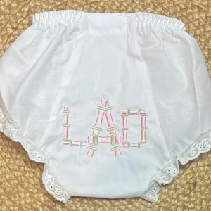 Monogrammed Bamboo Bloomers, Embroidered Diaper cover, Baby/Toddler Bloomers, Cotton Eyelet Trim Bloomers, Sizes 1-6 Diaper Size, New Baby