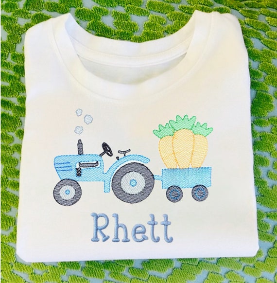 Embroidered Name, Easter Tractor and Carrots Long Sleeve, Short Sleeve, Sizes 6 Months to 12 Y, Unisex Easter Shirt