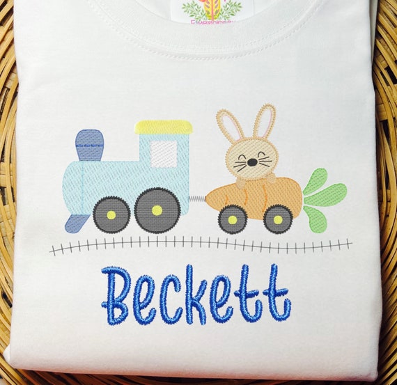 Embroidered Bunny Train Shirt, Easter Train, Spring Rabbit Shirt, Long Sleeve or Short Sleeve Rabbit and Carrot Train, Unisex Easter Shirt
