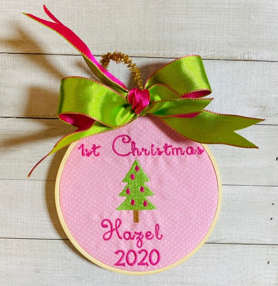 Embroidered, Personalized, First Christmas Tree Ornament, Baby’s, Sweet, 1st, Gift