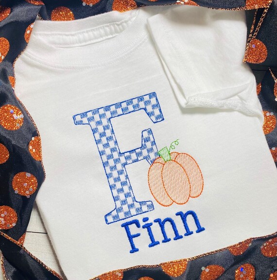Embroidered Name and Initial, Fall Unisex Pumpkin, Checkered, Gingham Shirt, Burp Cloth, Diaper Cover, Bloomers, Layette, Gift, Your choice
