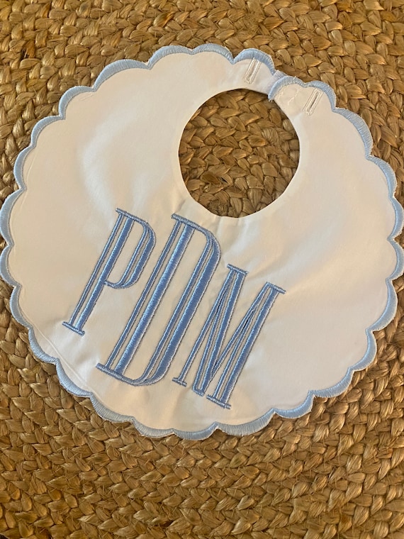 Personalized, Monogrammed, Embroidered, Baptism, Birth, Christening, Heirloom, Scalloped,Blue, Lavender, Green, Gray, Unisex Baby Gift, Boy