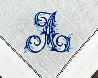 Personalisierte gestickte monogrammierte Hochzeits-Servietten, Tisch-Servietten, Klassische Hohlsaum-Leinen-Servietten, Satz von Dinner-Party-Servietten, 20 x 20