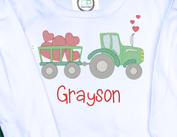 Unisex Embroidered Tractor Valentine’s Day Shirt, Tractor and Hearts Shirt, Kids Heart and Farming Shirt, Boy's Valentines Farm Shirt, V-day