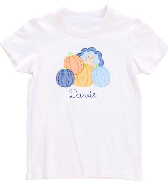 Embroidered Toddler Turkey and Pumpkin Shirt, Kids Thanksgiving shirt, Toddler Turkey Shirt, Kids Thanksgiving Pumpkin Shirt, Kids Gobble T