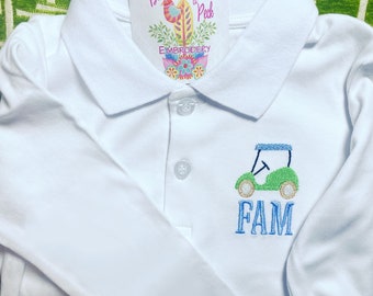 Embroidered Monogrammed Kids Golf Cart Polo, Tournament, Caddy, Tee Time, Long Sleeve, Short Sleeve, Toddler Golfer Gift, Name Polo