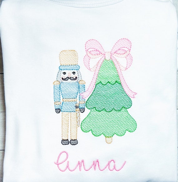 Embroidered Girls Nutcracker Shirt, Kids Christmas Tree Shirt, Long Sleeve, Short Sleeve, Ruffle, Plain, Sizes 6 Months to 12 Y