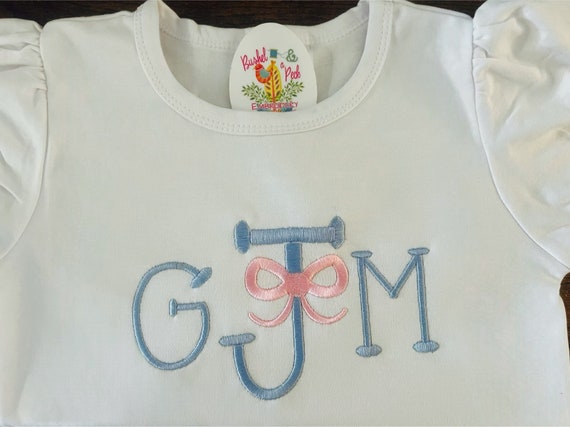 Embroidered Monogrammed Bow Baby Bloomers, Burp Cloth Set, Bow Monogram Shirt, Girls Gift, Bow Bib, Embroidered Bow and Name Shirt, Bow Gown