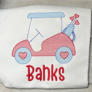 Embroidered Valentine’s Golf Cart Shirt, Long Sleeve, Short Sleeve, Sizes 6 Months to 12 Youth, Hearts and Clubs, Toddler Golfer Gift