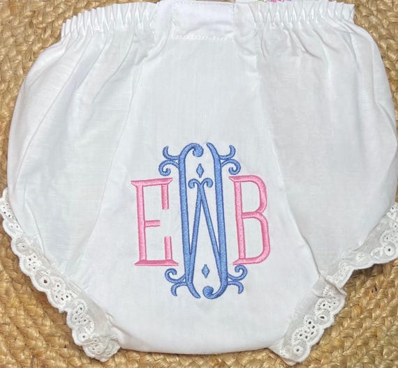 Embroidered Monogrammed Baby Bloomers, Burp Cloth Set, Cloth Bloomers, Diaper Cover Gift, Monogrammed Bib, Embroidered Initials Layette/Gown