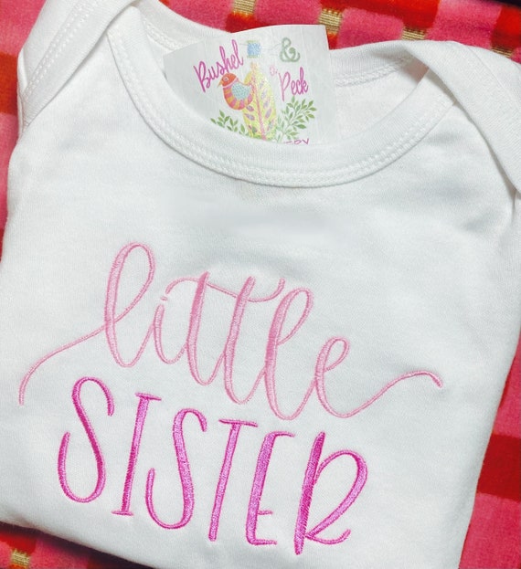 Personalized Embroidered Little Sister Big Sister Shirt, Siblings Ruffle Shirt, Baby Gown, Newborn Sibling Gift, Girl Gender Reveal, Sibling