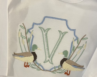 Shirt Embroidered Monogram Mallard Ducks, Duck Lovers Sibling Shirt, Duck Theme Birthday, Mallard Crest Shirt, 1st Birthday Party, Unisex