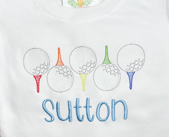 Personalized Embroidered Golf Ball Tee Shirt, Long Sleeve, Short Sleeve, Ruffle, Plain, Sizes 6 Months to 12 Youth, Toddler Golf Gift