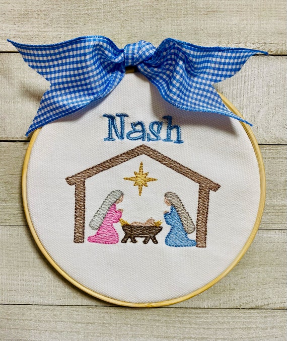 Personalized Embroidered Christmas Nativity Scene Ornament/Layette/Shirt, Kids Nativity Shirt, O Holy Night Girls Gift, Newborn Christmas