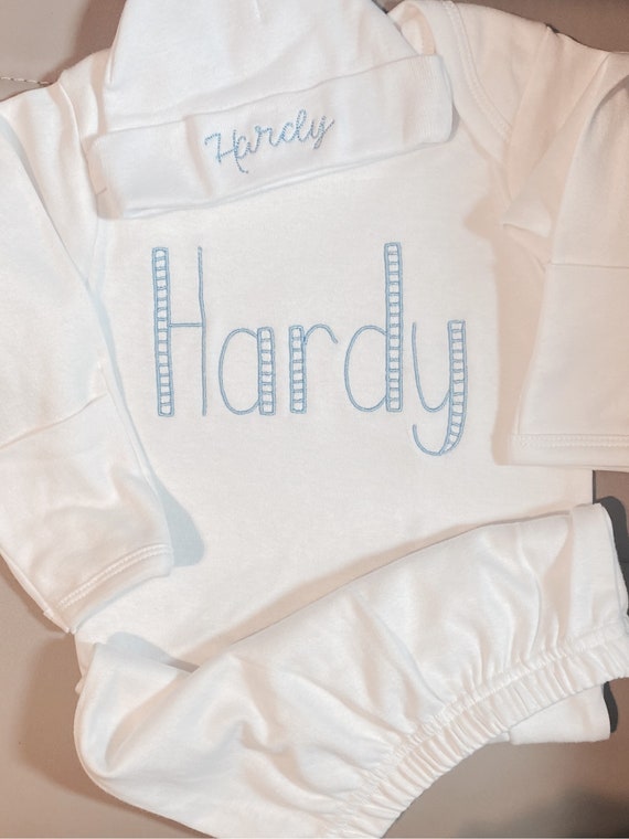 Embroidered Unisex Baby, Going Home Outfit, Baby Gown for Boy, Newborn Layette and Hat Baby Gift, Classic Embroidered Baby Gift, Baby Shower