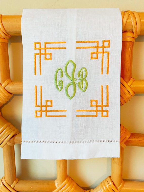 Personalized, Monogrammed, Embroidered Scroll Guest Towel, 14 x 22, Classic Hemstitch