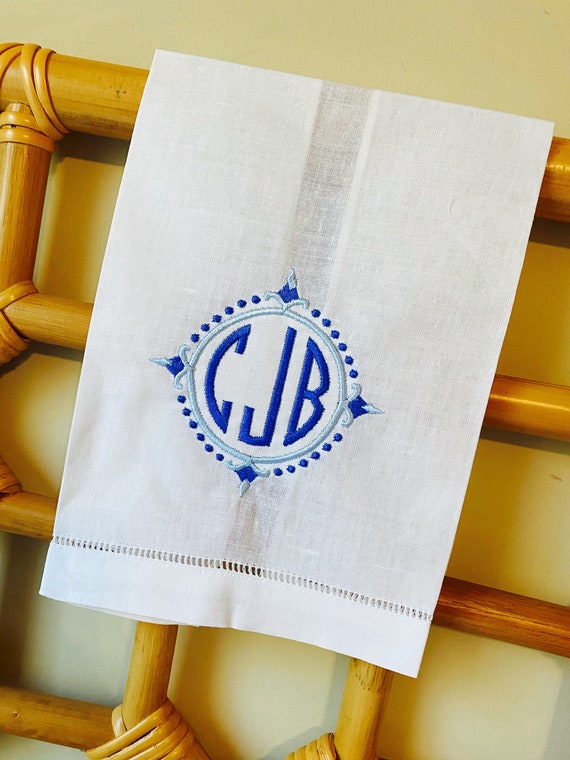 Personalized, Monogrammed, Initials, Compass, Hemstitch Guest Towel, Bath, Gift
