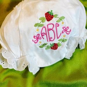 Personalized, Embroidered, Monogram, Strawberry, Baby, Toddler, Bloomers, Diaper Cover