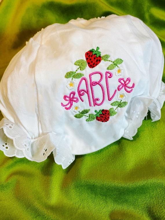 Personalized, Embroidered, Monogram, Strawberry, Baby, Toddler, Bloomers, Diaper Cover