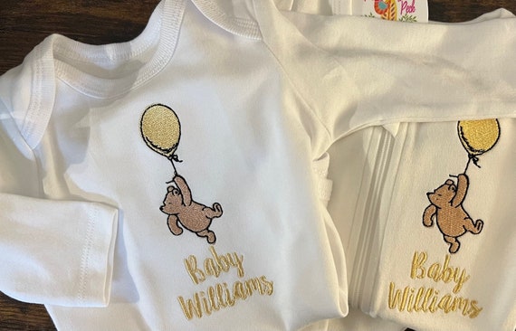 Classic Winnie the Pooh Gown/Footie, Boy Coming Home Outfit, Unisex Coming Home Outfit, Newborn Pooh Outfit, Baby Shower Gift, Pooh Theme
