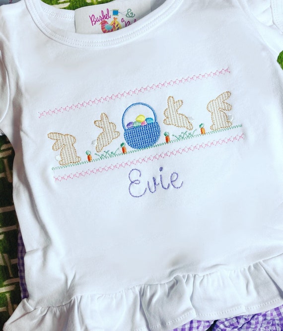 Embroidered Name, Bunnies, Easter Basket, Egg, Rabbit Shirt, Long Sleeve, Short Sleeve, Sizes 6 Months to 12 Y, Unisex Easter Shirt