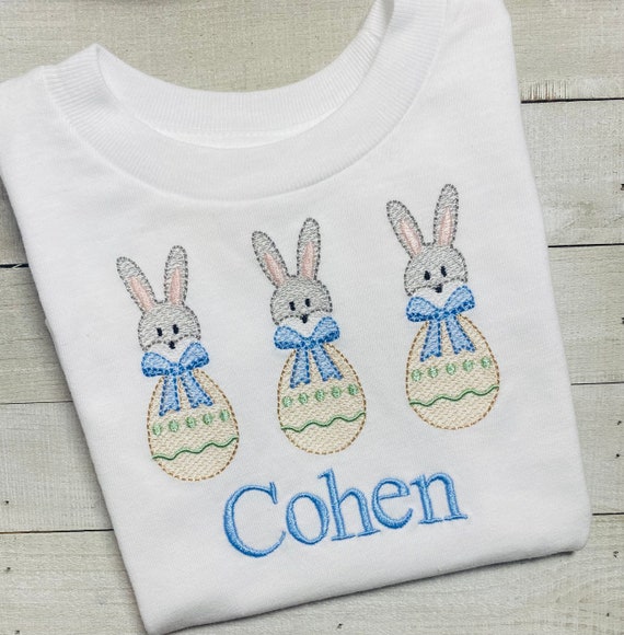 Personalized, Embroidered, Name, Easter, Peter Rabbit, Bow, Egg, Spring, Layette, Bodysuit, Shirt, Sizes Newborn to Size 10 Youth