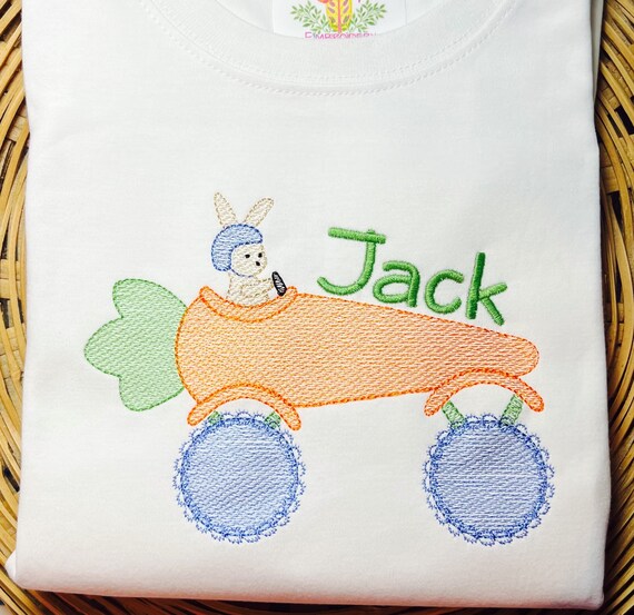 Easter Bunny Monster Carrot Truck Shirt, Embroidered Boys Easter Long Sleeve, Toddler Spring Rabbit Short Sleeve, Unisex Easter Shirt, Bunny