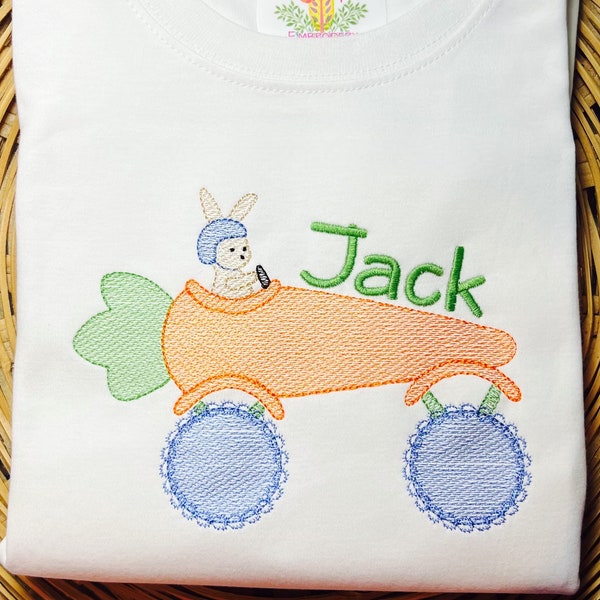 Easter Bunny Monster Carrot Truck Shirt, Embroidered Boys Easter Long Sleeve, Toddler Spring Rabbit Short Sleeve, Unisex Easter Shirt, Bunny