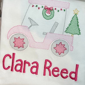 パーソナライズされた刺繍入りクリスマスゴルフカートシャツ、長袖、幼児用クリスマスゴルフカートシャツ、ホリデーキッズゴルフトップ、キッズゴルフギフト