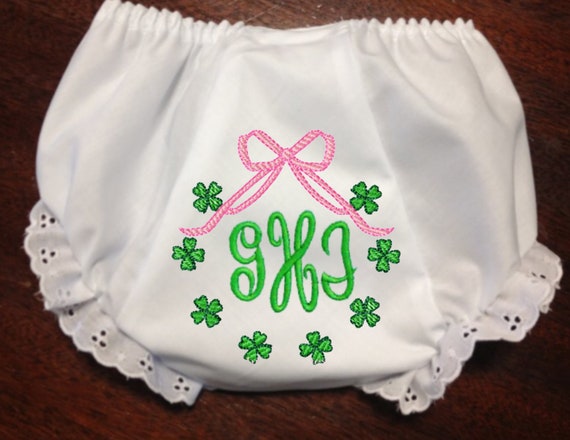 St. Patrick's Day Bloomers, Clover and Bow Diaper Cover, Shamrock and Bow Eyelet Bloomers, Toddler Green Clover Diaper Cover, Baby Bloomers