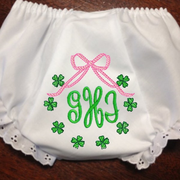 St. Patrick's Day Bloomers, Clover and Bow Diaper Cover, Shamrock and Bow Eyelet Bloomers, Toddler Green Clover Diaper Cover, Baby Bloomers