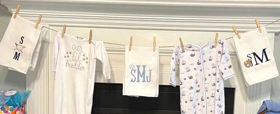 Unisex Baseball Monogram Burp Cloth Bib, Embroidered Ball Bib, Bib and Burp Set, Baby Shower Gift