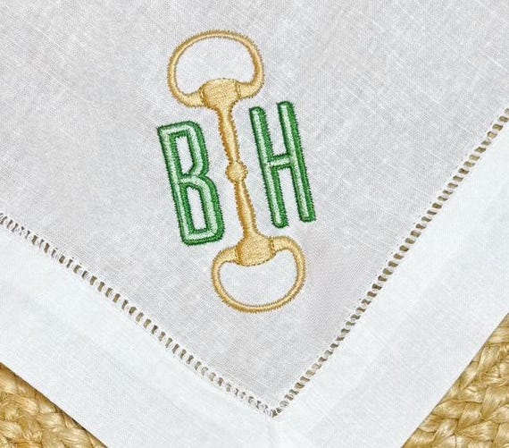 Embroidered Horse Bit Equestrian Linen Dinner Napkins – 20x20 Classic Hemstitch