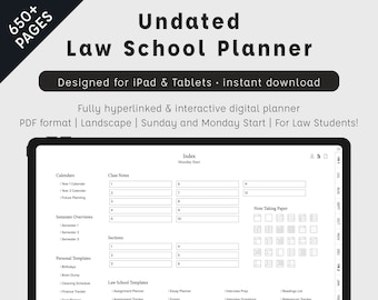 Planificador digital de la Facultad de Derecho sin fecha para iPad/tableta (descarga instantánea)