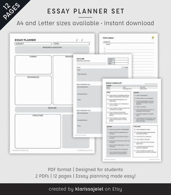 KJ Essay Planner Set | University, Teachers, Students, Essay Writing Template  | Printable Instant, Digital Download