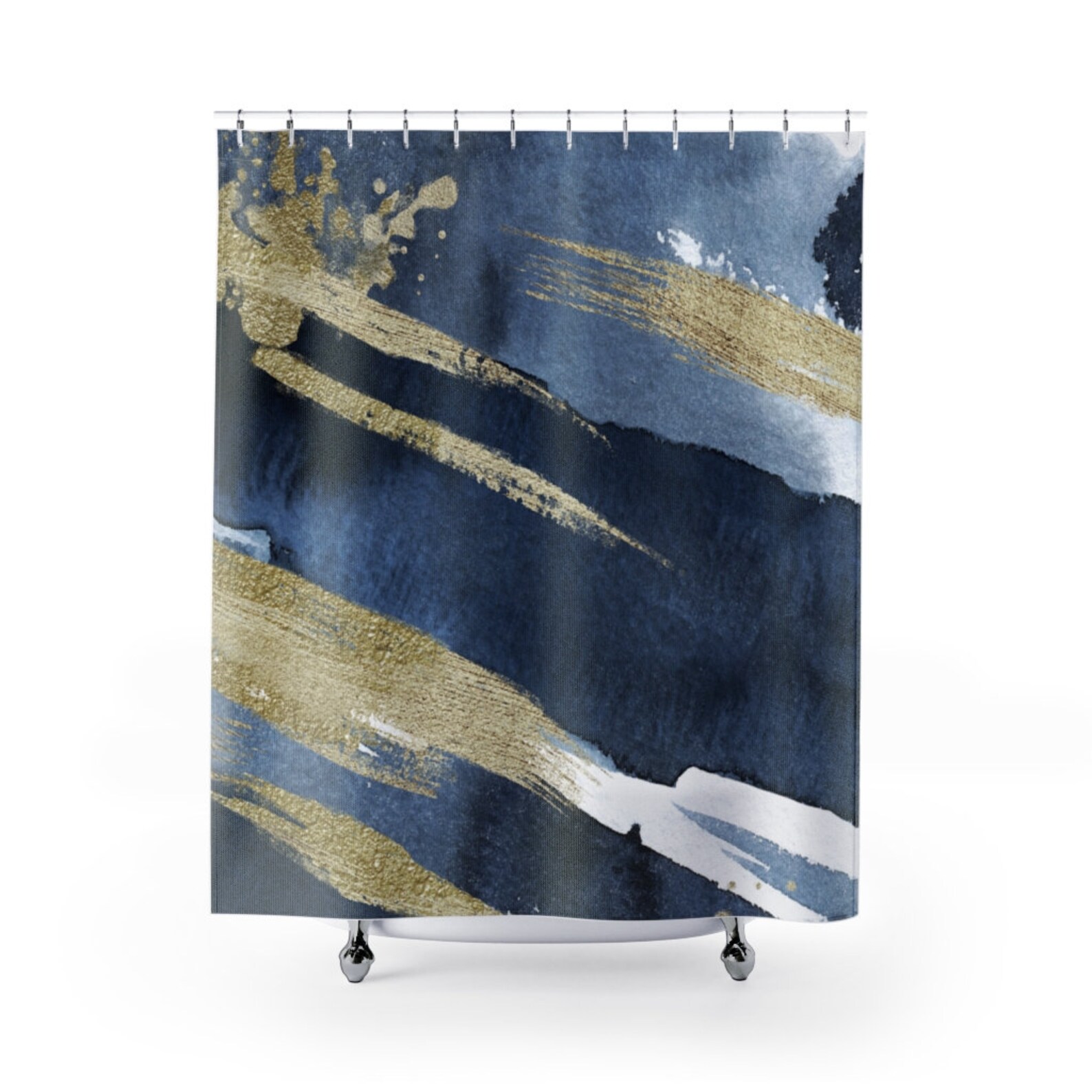Blue and Gold Shower Curtain Etsy