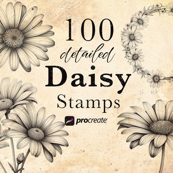 Daisy Flower Procreate Stempelpinsel | Gänseblümchen Blüte Stempel | April Geburt Blumenbürsten | Tattoo Stempel | Botanische Briefmarken |