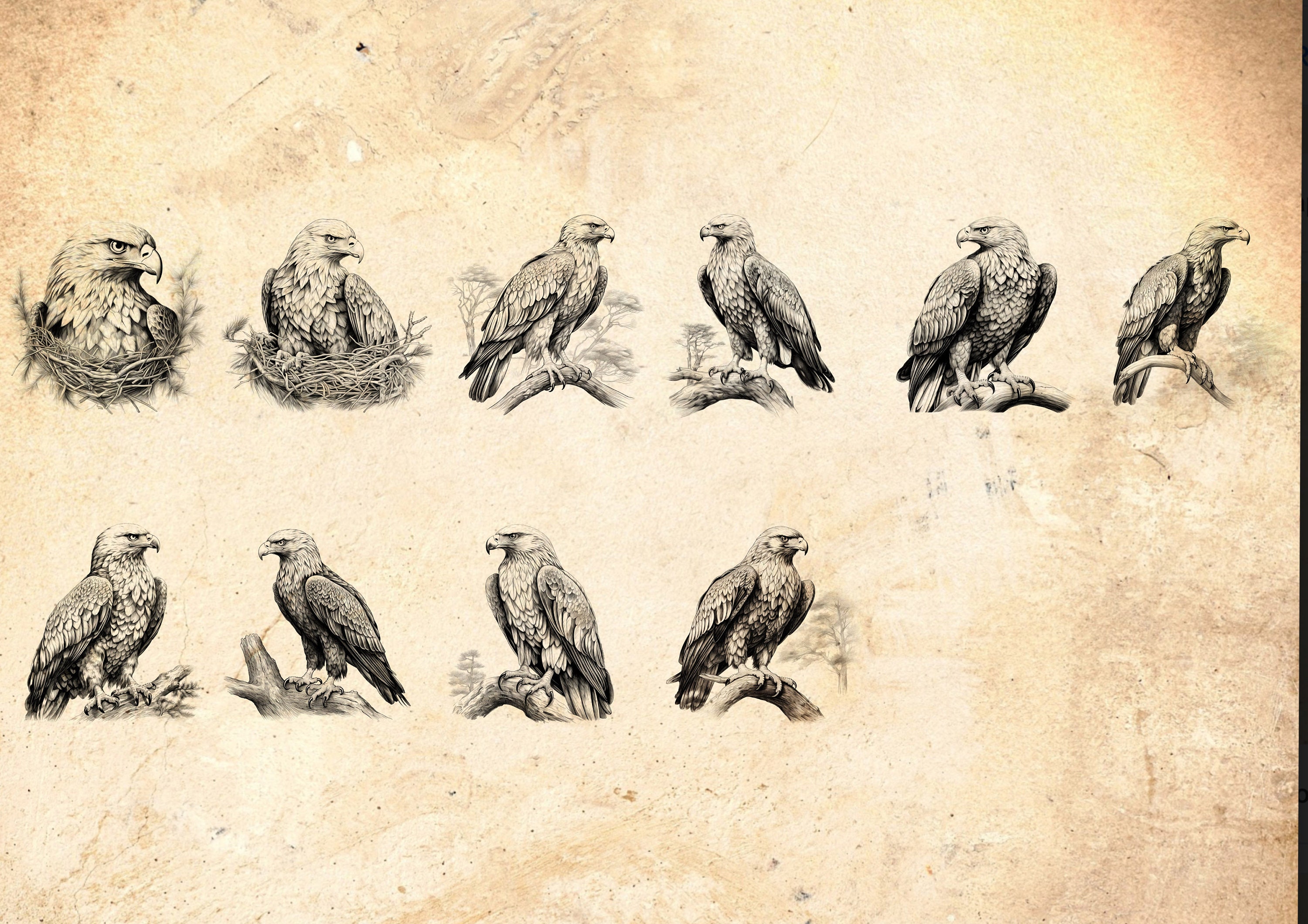 100 Eagle Procreate Stamp Brushes: Wildlife, Tattoo Reference (digital ...