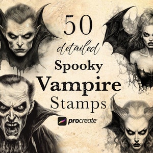 Spooky Vampire Halloween Procreate Stamp Brushes | Halloween Vampire Stamps |  Vampyr - Undead Stamp Bundle