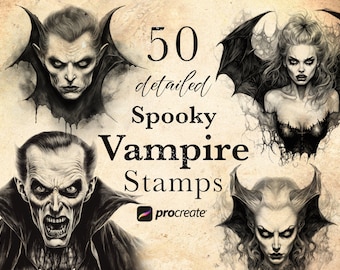 Spooky Vampire Procreate Stamp Brushes: Halloween Undead Stamps • .brushset for iPad/Apple Pencil